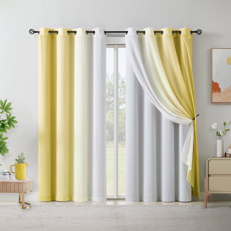 Blackout & Sheer Layered Curtains Set - Window Panels, 52x63 Inches, Multiple Colors