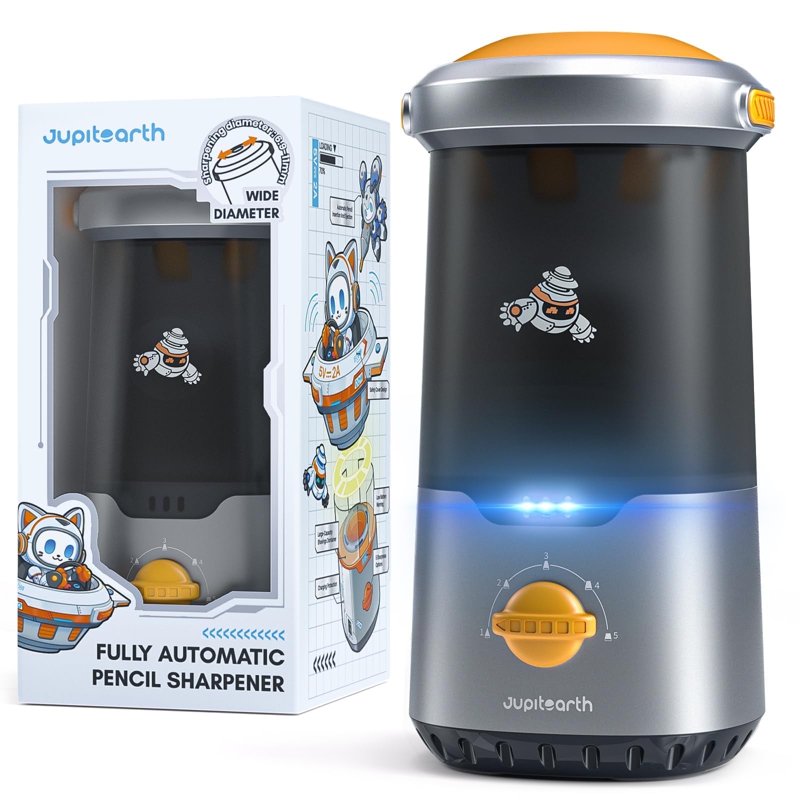Electric Pencil Sharpener - Auto, Hands-Free, Space Ship Design, Adjustable Sharpness