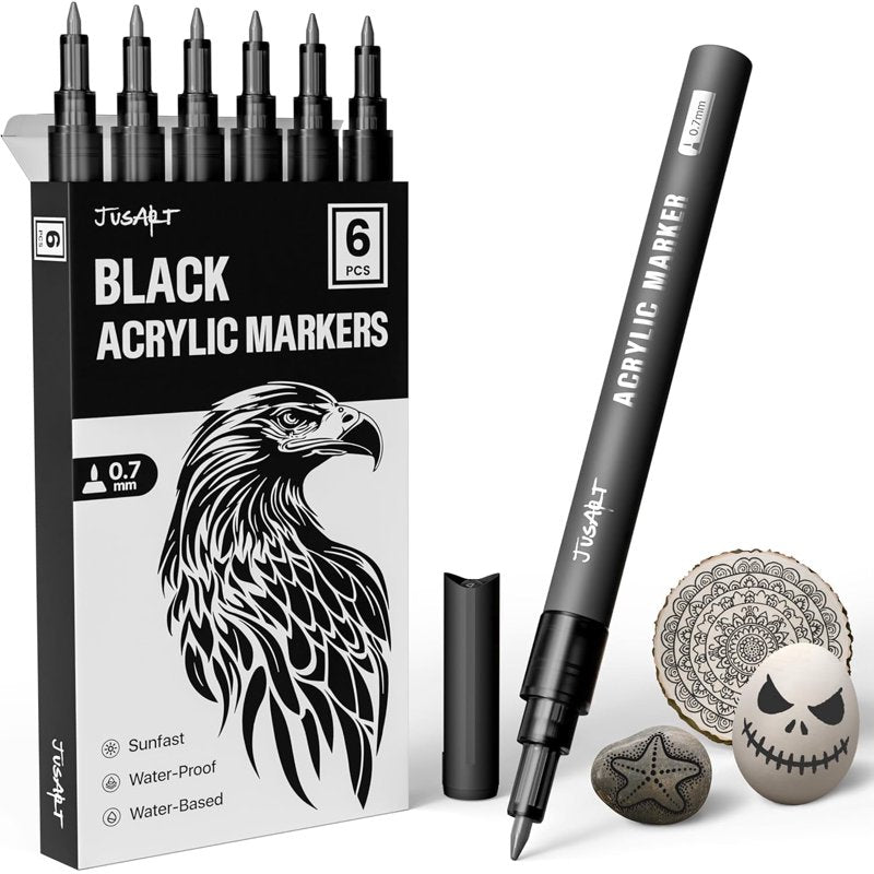 6 Pack Acrylic Paint Markers - Fine Tip Paint Pens for Art & Crafts