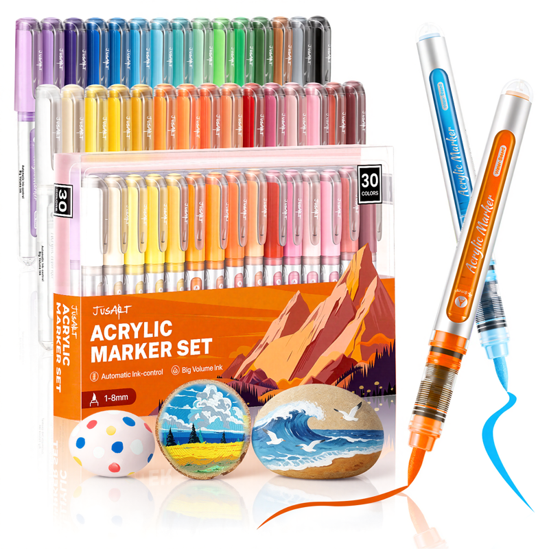 Water-Based Acrylic Paint Markers Set - 30 Vibrant Colors for Crafts & Surfaces