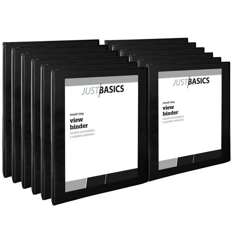 1/2 Inch Recycled View Binder Pack of 12 - Black, Durable Organization