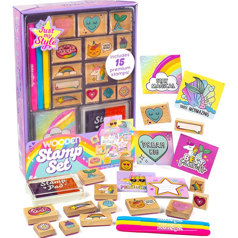 Kids Wooden Stamp Art & Craft Kit with 28 Pieces for Creativity and DIY Projects