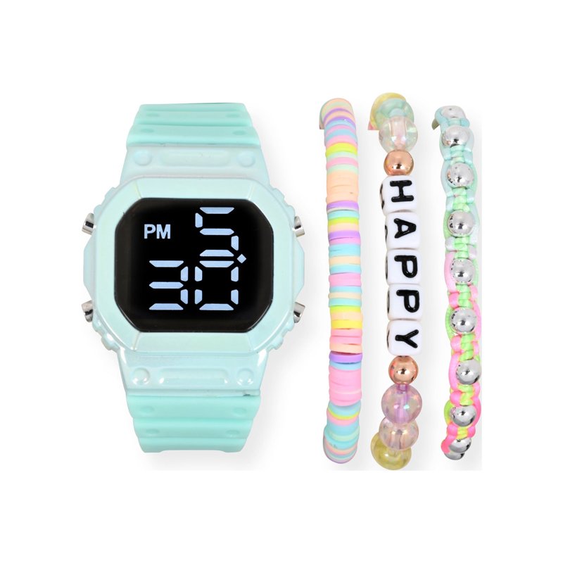 Kids Watch and Bracelet Set with Silicone Strap - 4 Piece Color Options