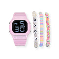 Kids Watch with Pink Silicone Strap & Bracelets 4-Piece Set for Tween & Children