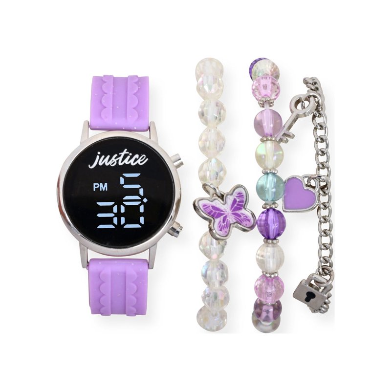 Kids Silicone Watch and Bracelet Set in Pastel Colors with Popper Toy