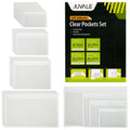 Unruled Office Card Sleeves Set of 30 - Multiple Sizes Adhesive Organizer Pockets