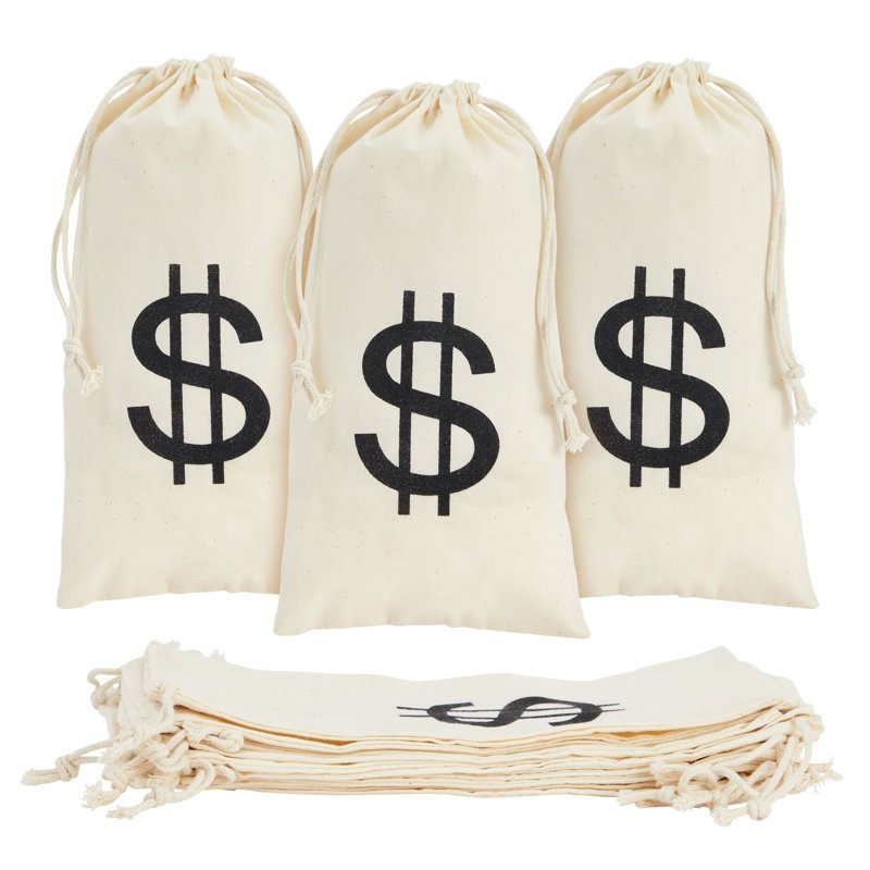 Small Drawstring Money Bags for Casino Party Favors 12 Pack