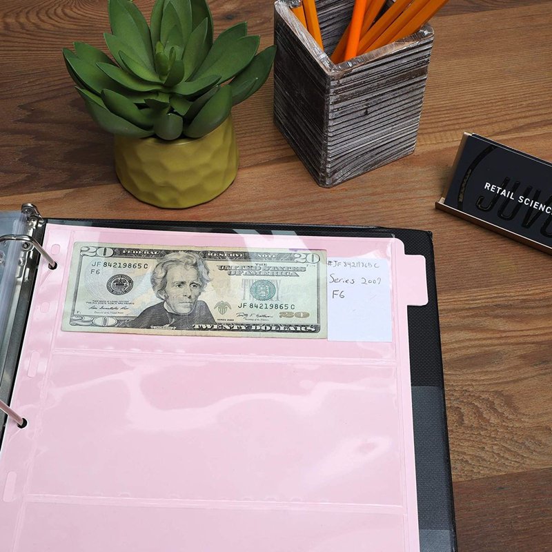 Letter Size Currency Holder Binder - Transparent Organizer for Bills and Checks