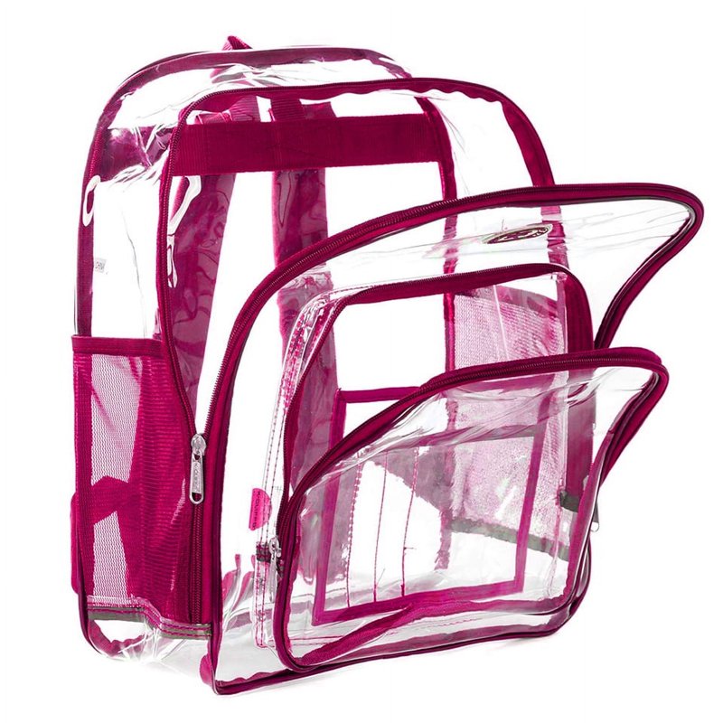 Unisex Clear PVC School Backpack 17 Inches with Heavy Duty Zippers & Side Mesh Pockets