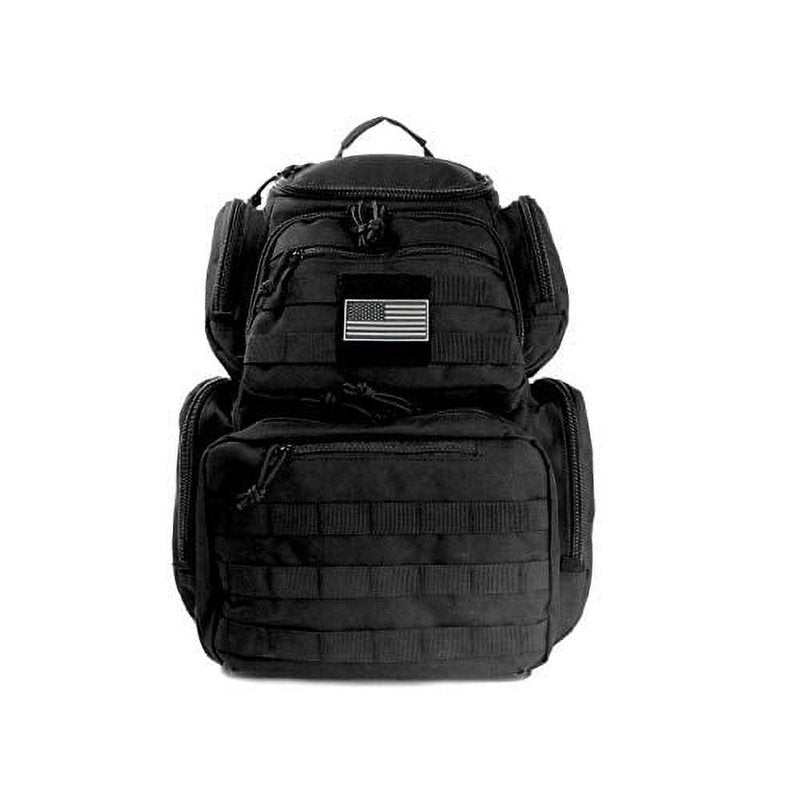 Heavy Duty Range Backpack with Rain Cover - Tactical Shooting Bag, 900D Polyester, US Flag Patch, Black