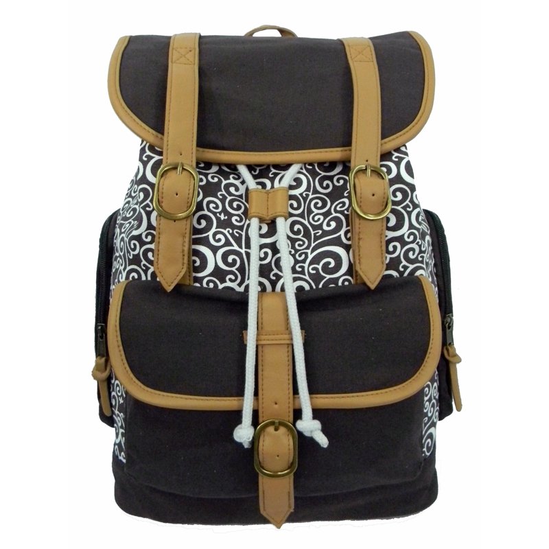 Unisex Canvas Laptop Backpack with Padded Compartment - Brown Trim