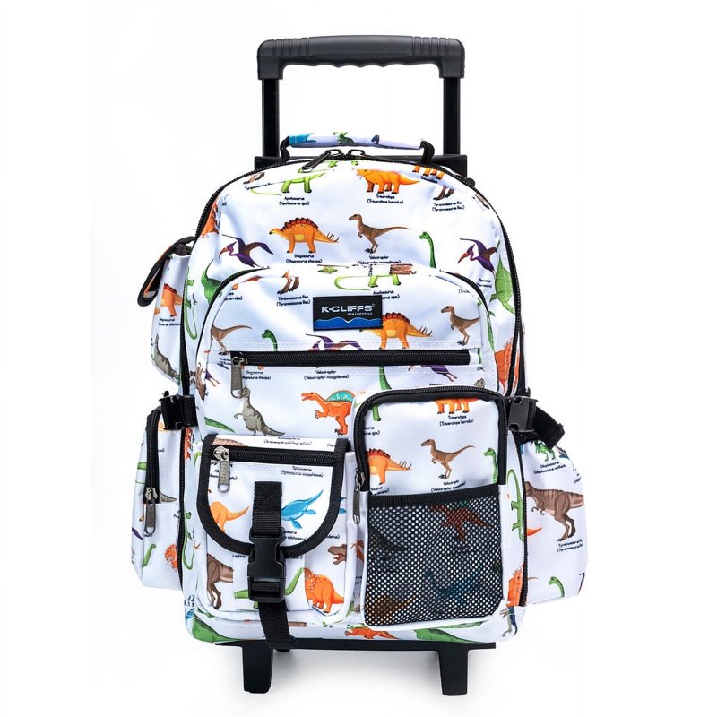 Unisex Rolling Backpack for School Travel and Commuting - Dinosaur Print, 18.5x13x6 Inches