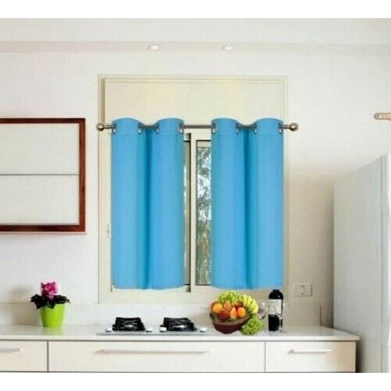 (K54) Aqua Blue Blackout Window Curtain Panel - Unlined Grommets Size 28x54