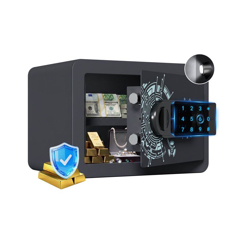 Multi-Function Home Safe for Jewelry Cash & Valuables - Compact Security Safe with Digital & Key Lock