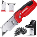 Retractable Utility Knife with Blade Storage and 12 SK2 Blades - DIY Home Renovation Tool, Red