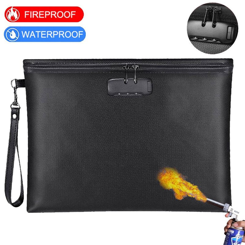 Fireproof Waterproof Document & Money Bag with Lock - 14x10 Inch Safe Pouch