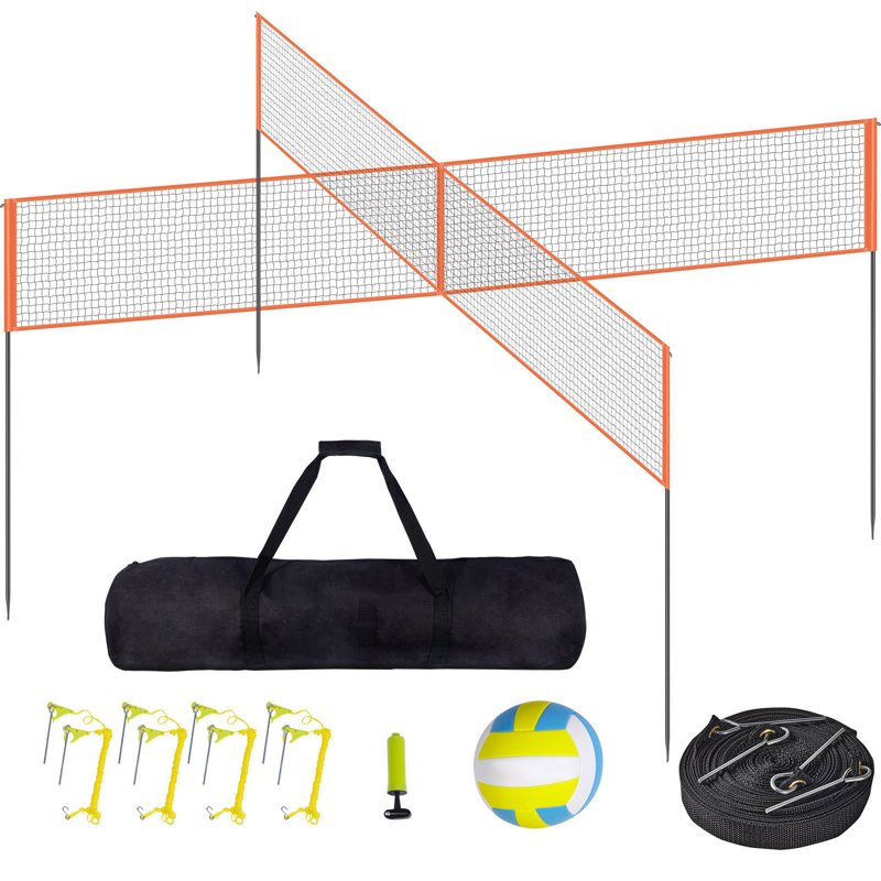 Portable Volleyball Net Set 14x14ft with Steel Poles & Carrying Bag - Backyard & Beach Game Equipment