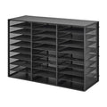 27-Compartment Metal Literature Organizer with Removable Wire Mesh and Wooden Top for Office and Home