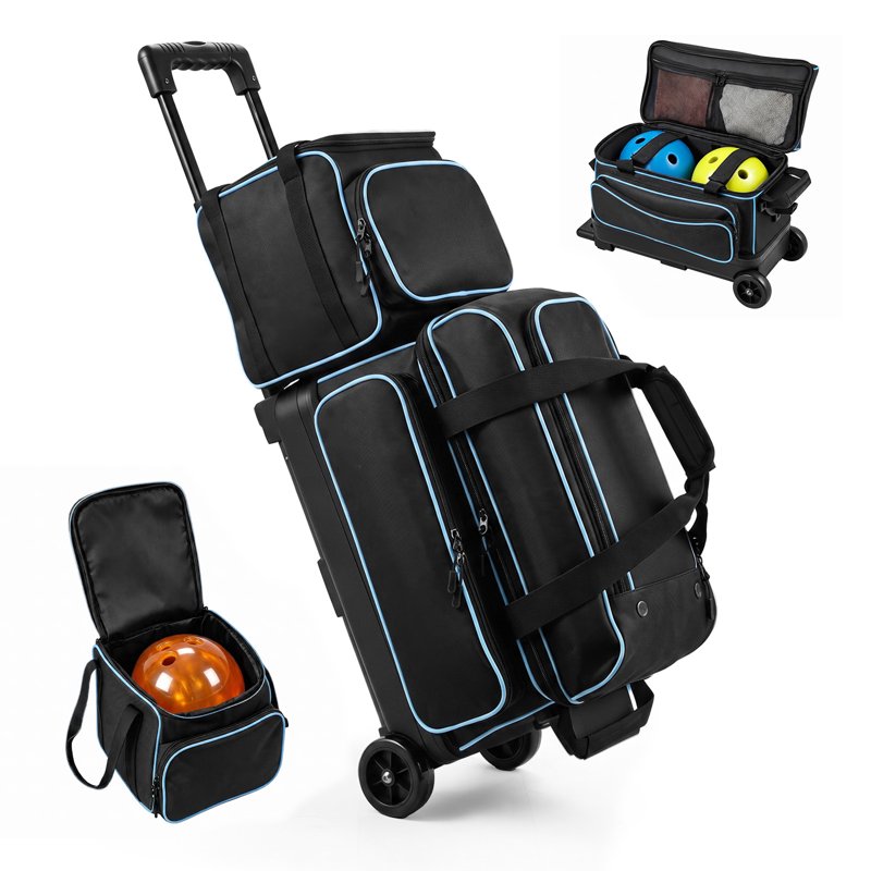 3-Ball Bowling Bag with Wheels, Shoe Compartment & Retractable Handle