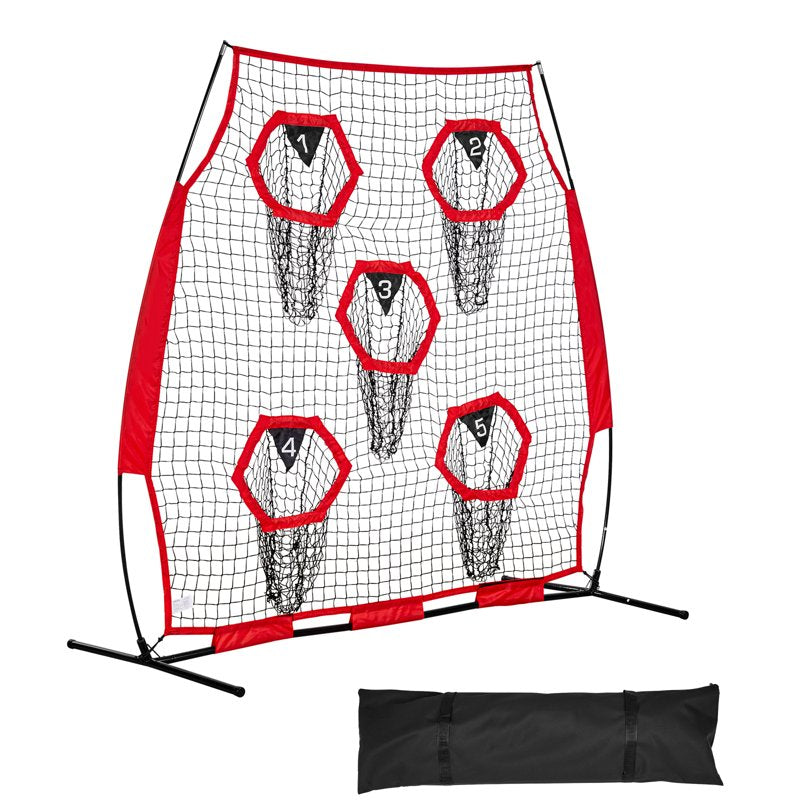 Football Practice Net with Targets, Durable Knotless Mesh, Includes Carrying Case - 6x6 ft