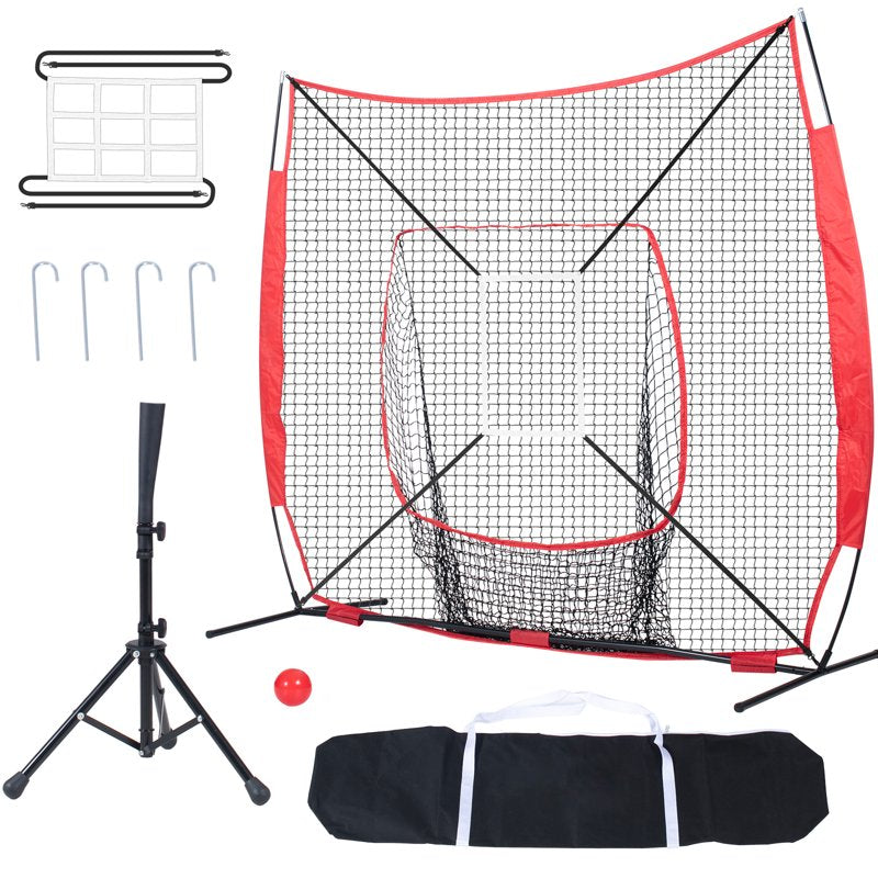 7x7 ft Baseball Softball Practice Net with Batting Tee & Carry Bag