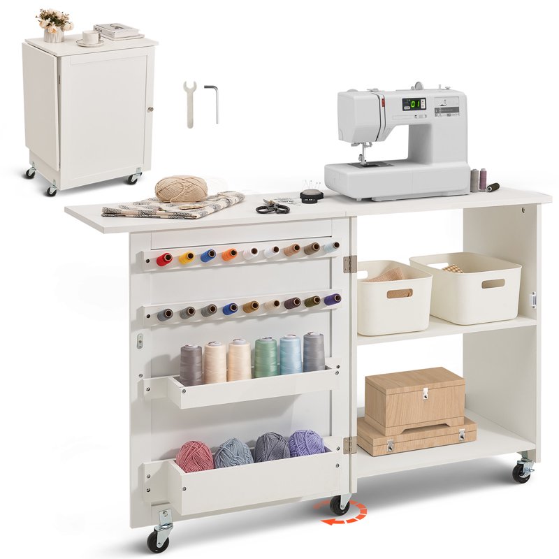 Multi-Functional Folding Sewing Table with Storage and Casters