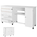 Foldable Sewing Table with Storage Cabinet and Wheels - Craft Workspace