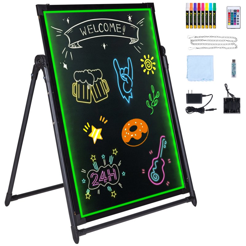 LED Message Writing Board 32x24 Inches Illuminated Chalkboard with Remote