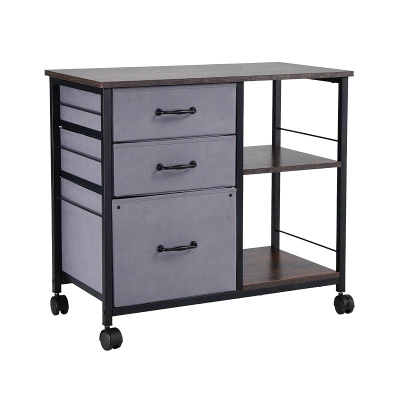 Metal File Cabinet with 3 Fabric Drawers & Open Shelves - Mobile Office Storage
