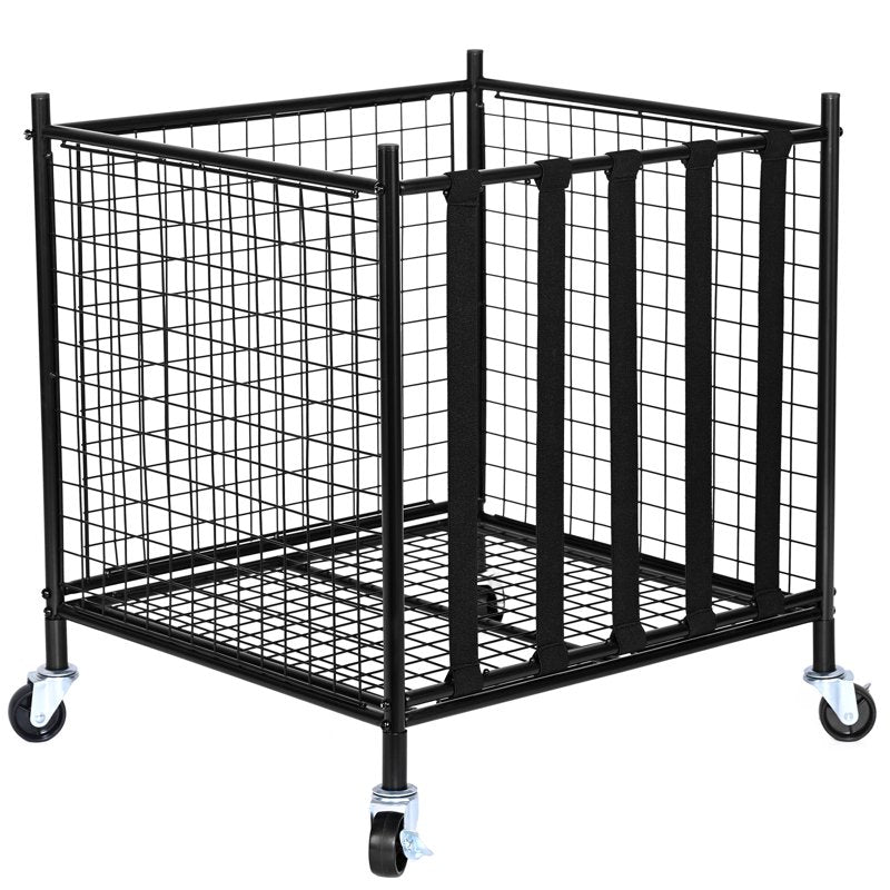 Sports Ball Storage Cart with Elastic Bands - Mobile Basketball & Equipment Organizer