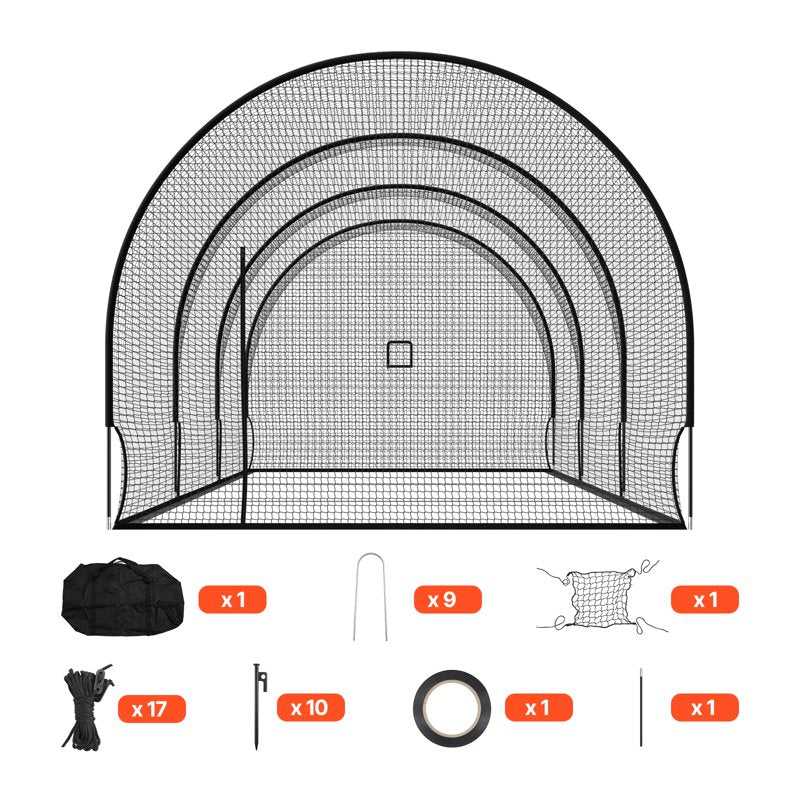 Portable Baseball Batting Cage 33x12x9.8 ft Freestanding Hitting Net with Pitching Slot