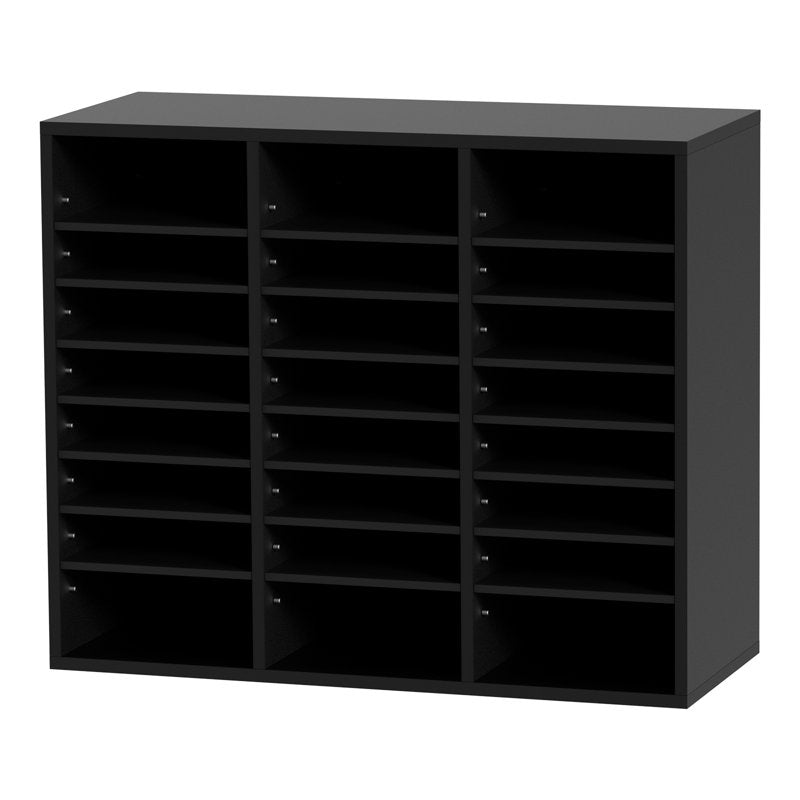 Wooden Document Storage Box with 24 Adjustable Compartments - Black