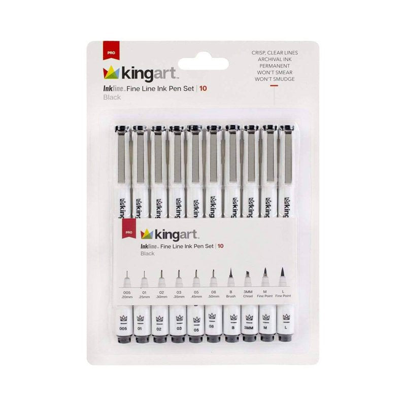 Fine Line Drawing Pen Set - 10 Black Ink Pens for Illustration & Sketching