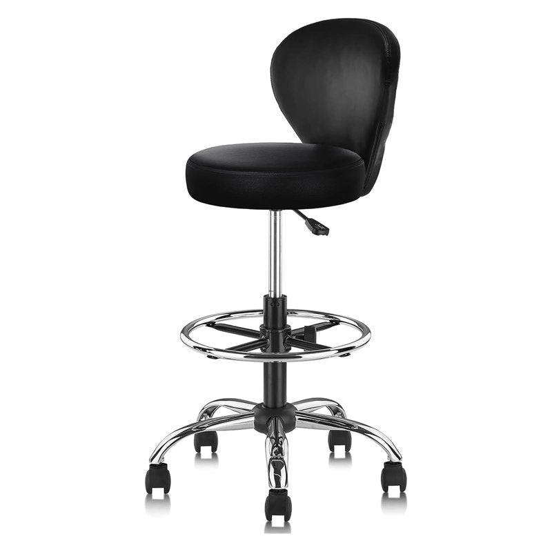 Drafting Chair Rolling Swivel Stool with Back Support & Foot Rest - Adjustable Hydraulic Office & Salon Stool