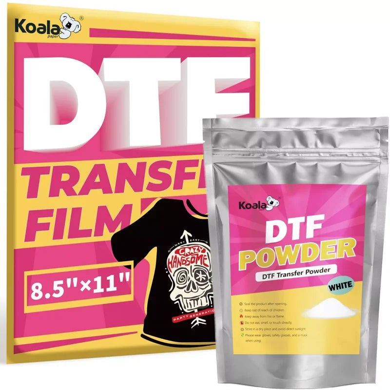 DTF Film Powder Kit 8.5x11 Inch Transfer Film & White Powder for T-Shirt Printing