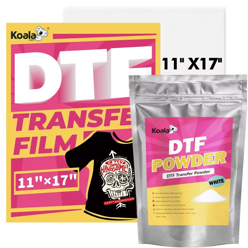 KOALA DTF Transfer Film & Powder Kit - 11x17 Sublimation Paper 50 Sheets & 2.2lb Powder