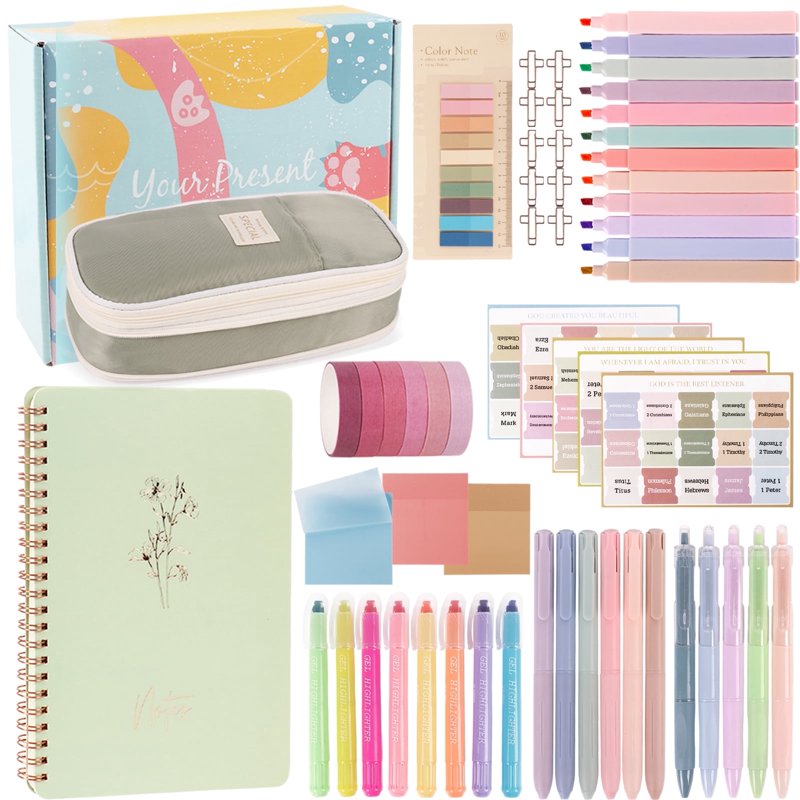 Bible Study Supplies Kit with Highlighters and Case - 33 Pieces for Women