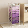10-Drawer Rolling Storage Cart with Casters - Purple Home & Office Organizer