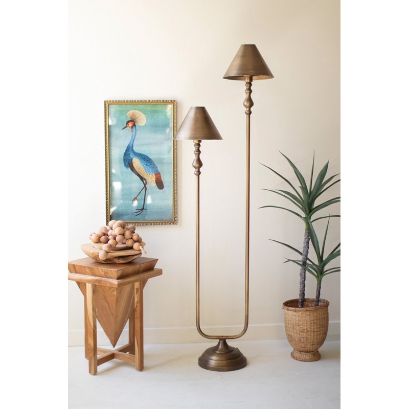 Antique Gold Double Floor Lamp with Metal Shades - 66.5 Inch Tall Living Room Lighting