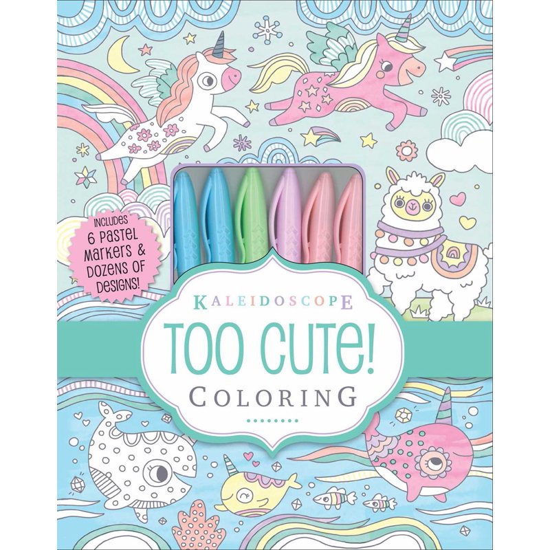 Kids Coloring Kit with 6 Pastel Markers - 64 Pages of Cute Designs