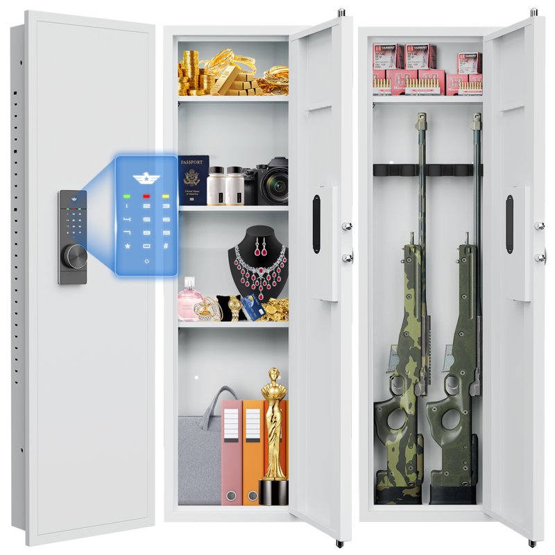 Wall Safe Hidden Gun Safe with Dual Alarm & Silent Mode - In Wall Security Safe