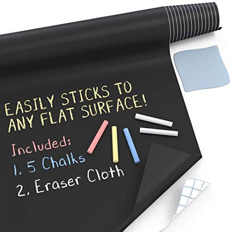 Large Chalkboard Wallpaper Peel & Stick - Clear Adhesive Wall Covering with Markers & Eraser, 1.4ft x 8ft for Home, School, Office