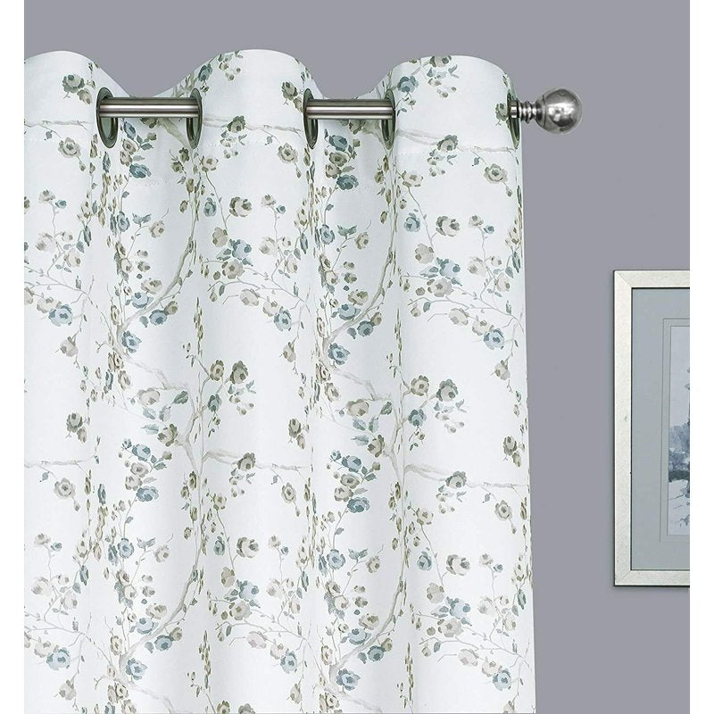 Shabby Chic 2 Pack Room Darkening Curtains with Grommets - Cherry Blossom Floral Design