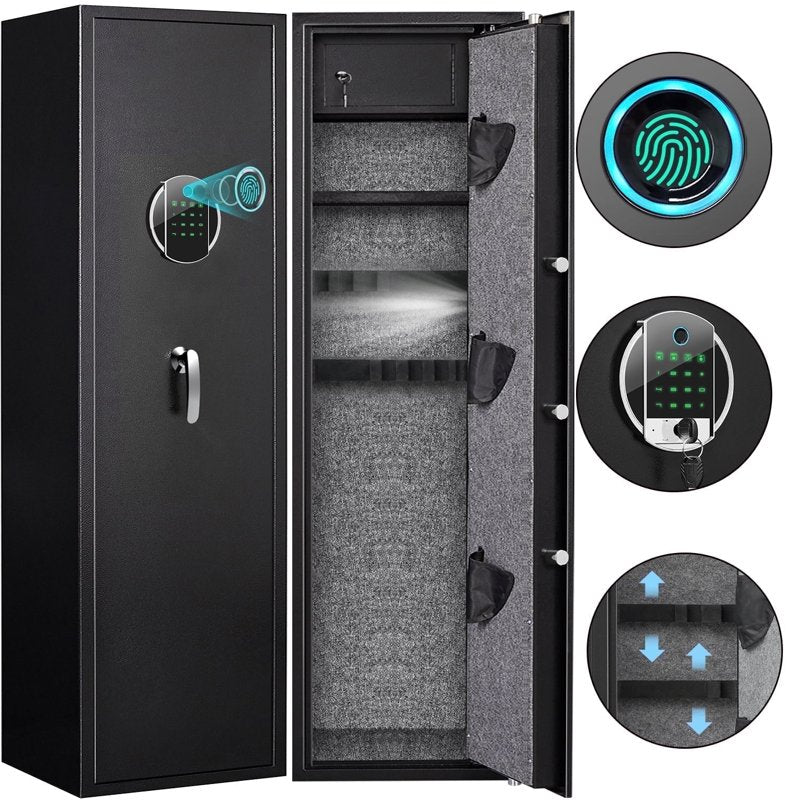Home Gun Safe with Fingerprint & Key Lock, Adjustable Shelf, Alarm System