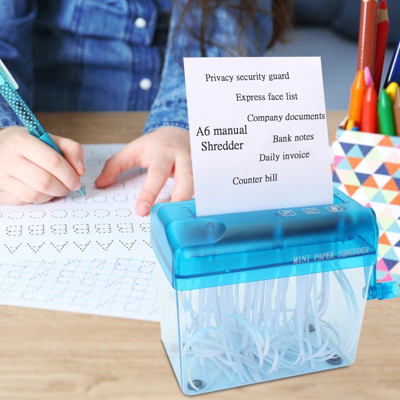 Portable Mini Hand Shredder for Paper and Documents, A6 Size, Blue