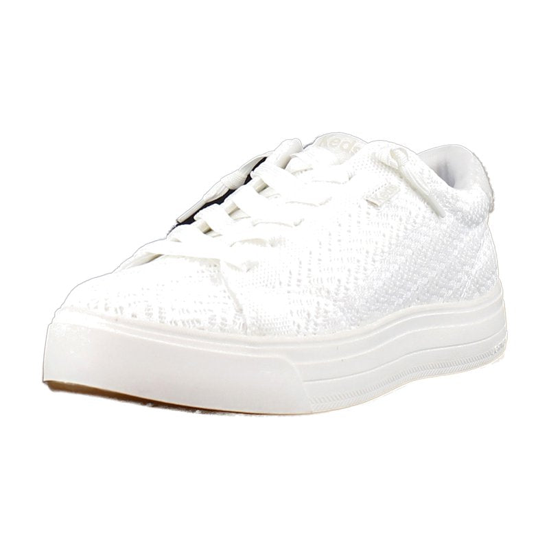 Women's Canvas Sneakers with Lace-Up Closure - White Knit, Wide & Medium Widths