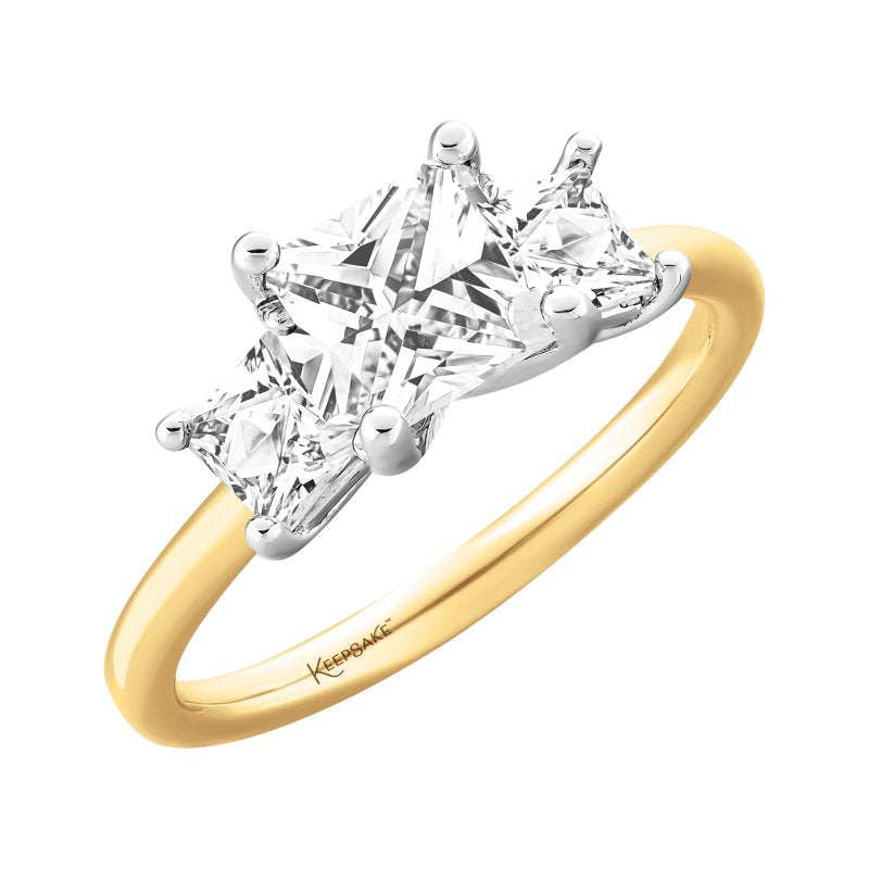 Keepsake 14K Yellow Gold Plated Sterling Silver Created White Sapphire Three Stone Engagement Ring