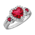 Sterling Silver Heart Ring with Created Ruby & White Sapphire - Women's Jewelry