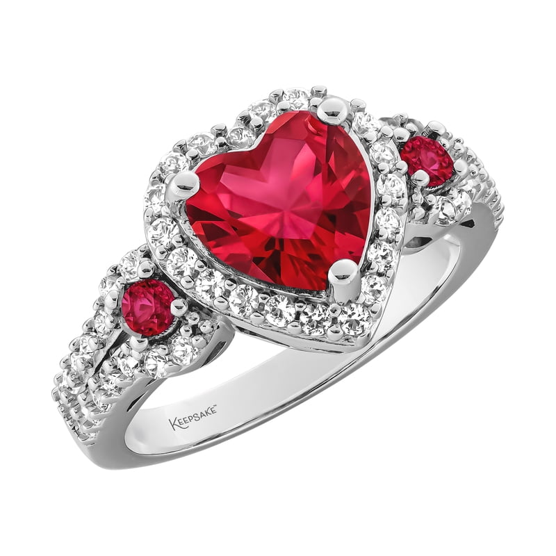 Sterling Silver Created Ruby & White Sapphire Heart Ring - Women's Jewelry