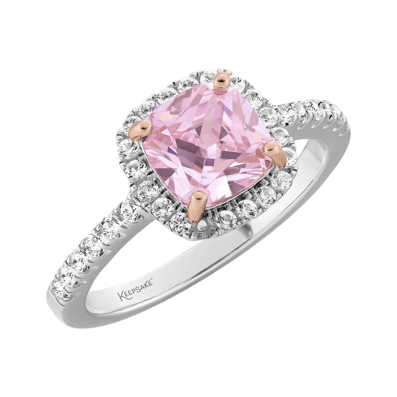 Sterling Silver Pink Diamond and White Sapphire Engagement Ring - Halo Style, Rose Gold Plated, Sizes 6-8